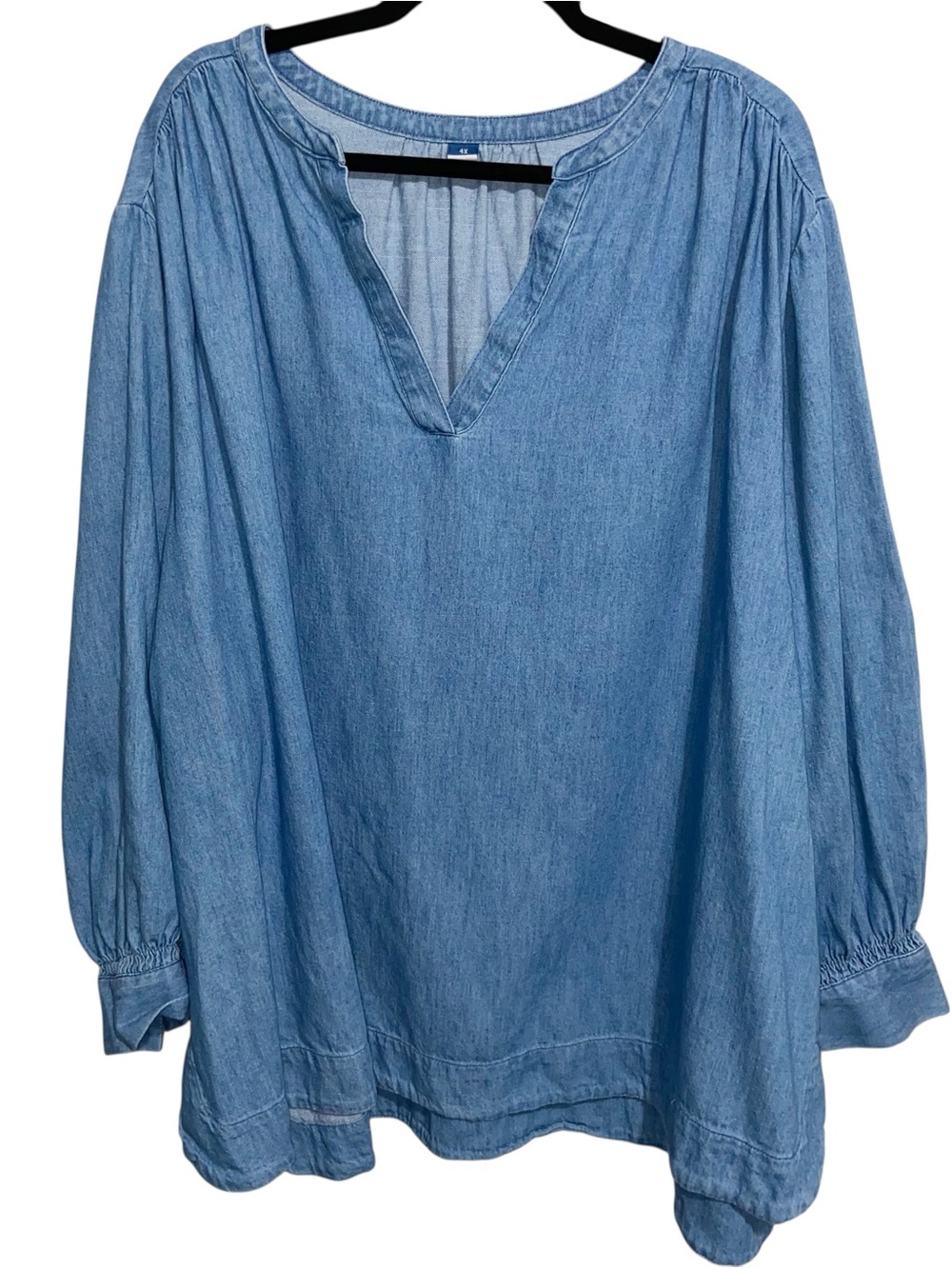 Old Navy Top Womens Plus Size 4X Denim Tunic Shirt Blue Coastal  Long Sleeve